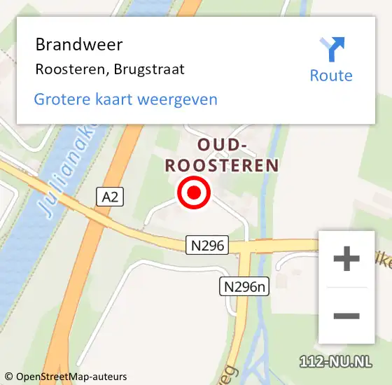 Locatie op kaart van de 112 melding: Brandweer Roosteren, Brugstraat op 26 oktober 2013 17:40