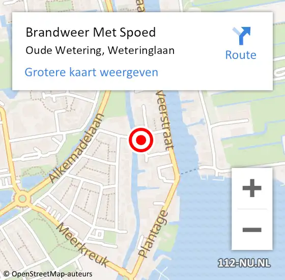 Locatie op kaart van de 112 melding: Brandweer Met Spoed Naar Oude Wetering, Weteringlaan op 5 januari 2015 14:02