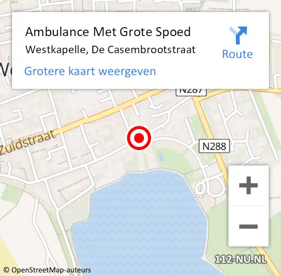 Locatie op kaart van de 112 melding: Ambulance Met Grote Spoed Naar Westkapelle, De Casembrootstraat op 26 oktober 2013 17:44