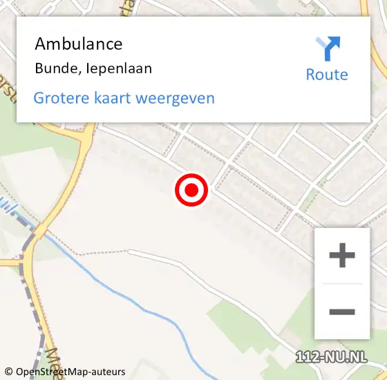 Locatie op kaart van de 112 melding: Ambulance Bunde, Iepenlaan op 5 januari 2015 15:04