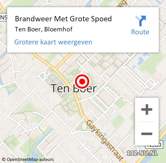 Locatie op kaart van de 112 melding: Brandweer Met Grote Spoed Naar Ten Boer, Bloemhof op 5 januari 2015 15:33