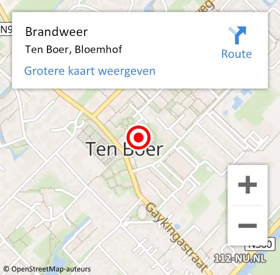 Locatie op kaart van de 112 melding: Brandweer Ten Boer, Bloemhof op 5 januari 2015 15:35