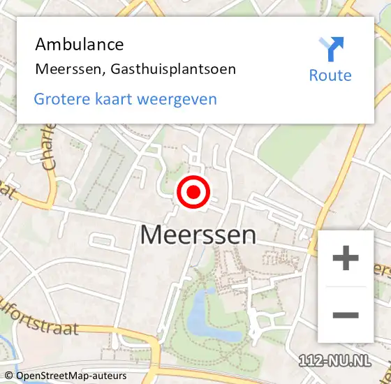 Locatie op kaart van de 112 melding: Ambulance Meerssen, Gasthuisplantsoen op 5 januari 2015 15:46