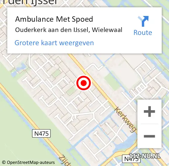 Locatie op kaart van de 112 melding: Ambulance Met Spoed Naar Ouderkerk aan den IJssel, Wielewaal op 5 januari 2015 16:28