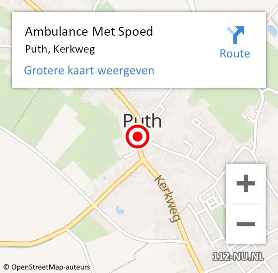 Locatie op kaart van de 112 melding: Ambulance Met Spoed Naar Puth, Kerkweg op 5 januari 2015 17:05