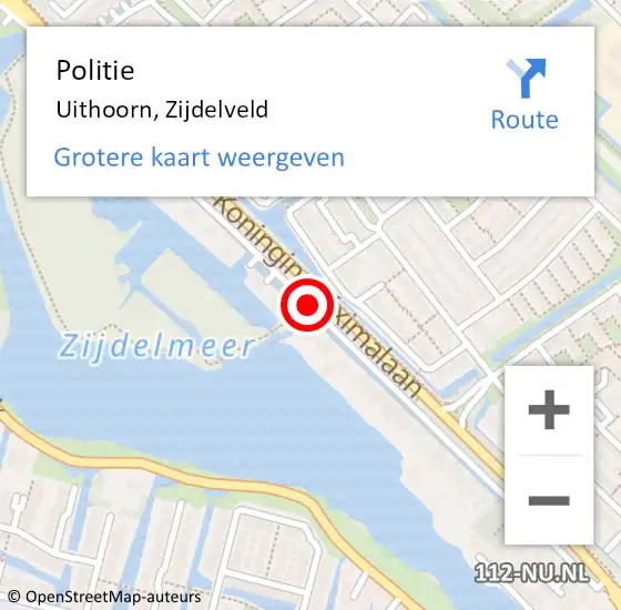 Locatie op kaart van de 112 melding: Politie Uithoorn, Zijdelveld op 26 oktober 2013 18:11