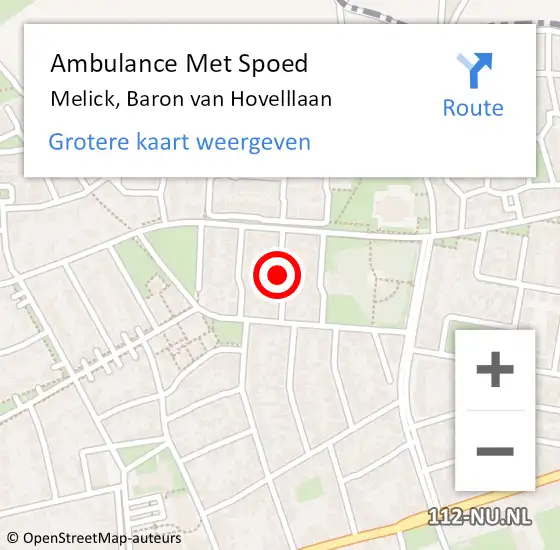 Locatie op kaart van de 112 melding: Ambulance Met Spoed Naar Melick, Baron van Hovelllaan op 5 januari 2015 18:08