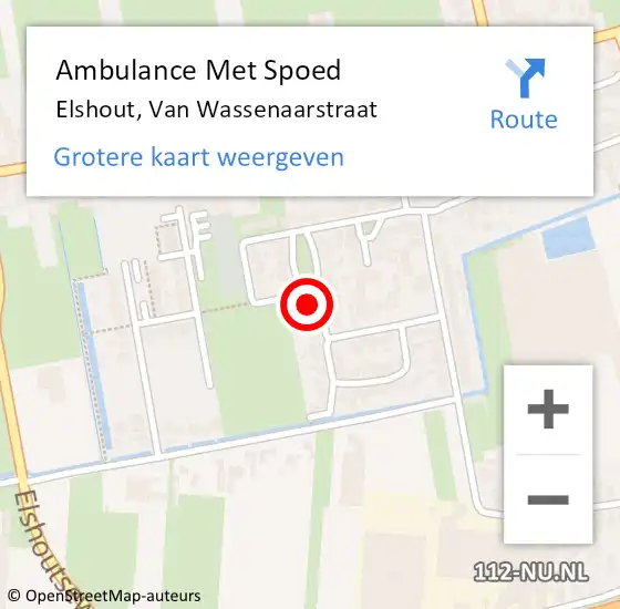 Locatie op kaart van de 112 melding: Ambulance Met Spoed Naar Elshout, Van Wassenaarstraat op 5 januari 2015 18:52