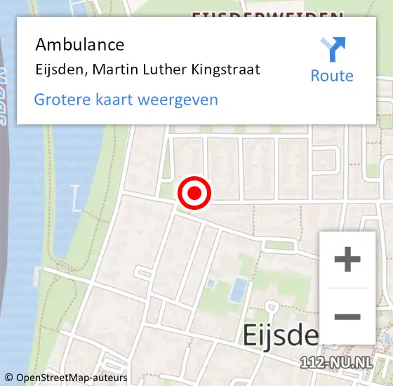 Locatie op kaart van de 112 melding: Ambulance Eijsden, Martin Luther Kingstraat op 5 januari 2015 18:57