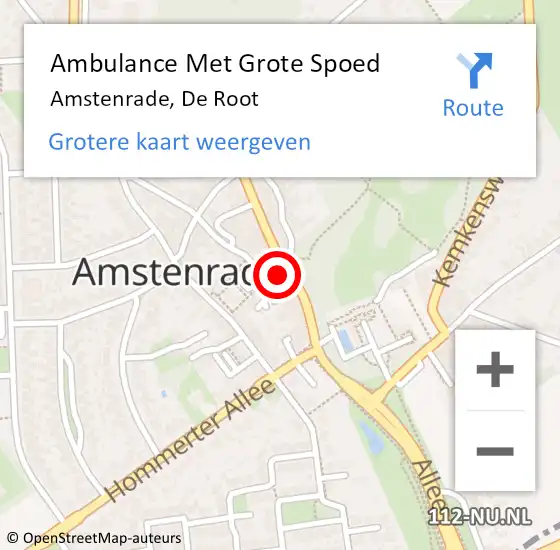 Locatie op kaart van de 112 melding: Ambulance Met Grote Spoed Naar Amstenrade, De Root op 5 januari 2015 19:50