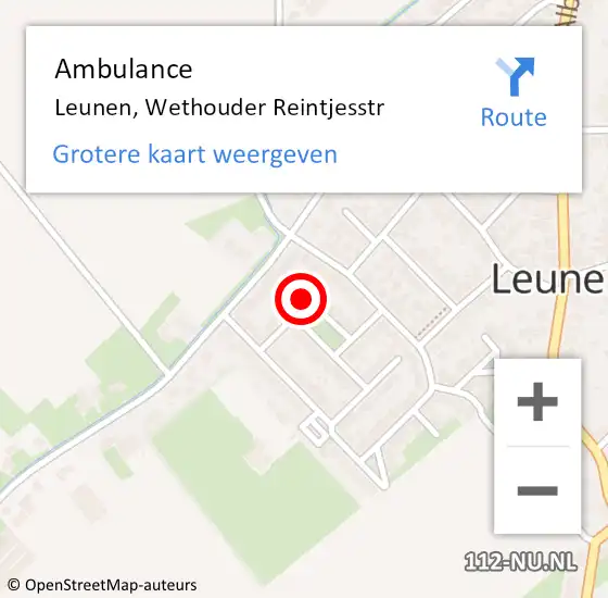 Locatie op kaart van de 112 melding: Ambulance Leunen, Wethouder Reintjesstr op 5 januari 2015 21:27