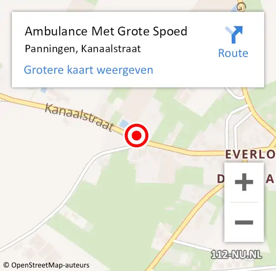 Locatie op kaart van de 112 melding: Ambulance Met Grote Spoed Naar Panningen, Kanaalstraat op 5 januari 2015 21:39