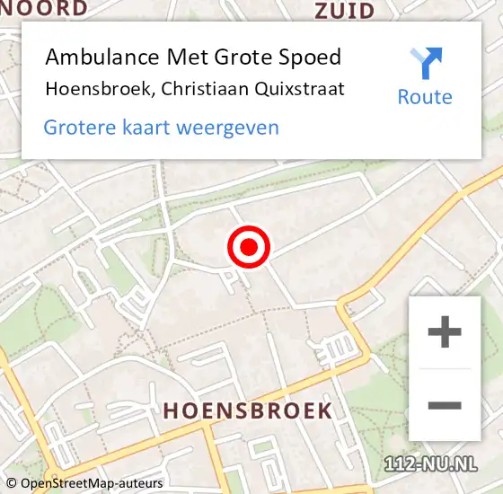 Locatie op kaart van de 112 melding: Ambulance Met Grote Spoed Naar Hoensbroek, Christiaan Quixstraat op 5 januari 2015 21:46