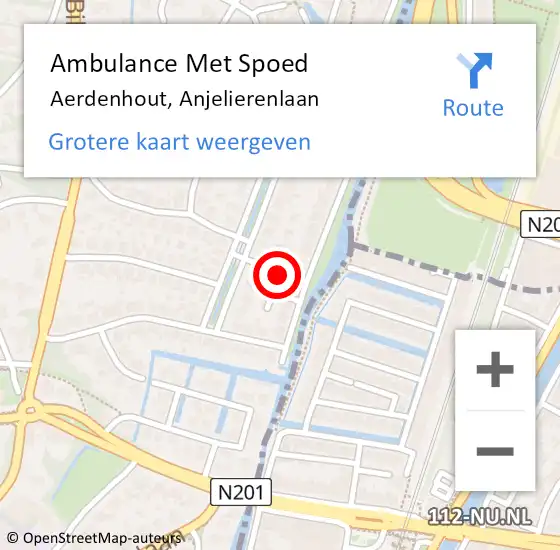 Locatie op kaart van de 112 melding: Ambulance Met Spoed Naar Aerdenhout, Anjelierenlaan op 5 januari 2015 21:58