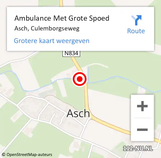 Locatie op kaart van de 112 melding: Ambulance Met Grote Spoed Naar Asch, Culemborgseweg op 5 januari 2015 22:05