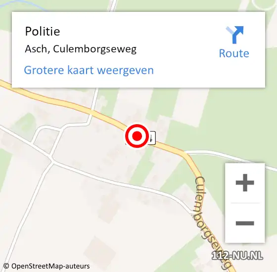 Locatie op kaart van de 112 melding: Politie Asch, Culemborgseweg op 5 januari 2015 22:06