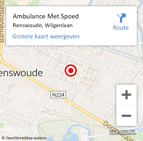 Locatie op kaart van de 112 melding: Ambulance Met Spoed Naar Renswoude, Wilgenlaan op 6 januari 2015 00:13