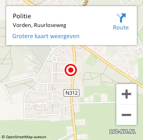 Locatie op kaart van de 112 melding: Politie Vorden, Ruurloseweg op 6 januari 2015 05:32