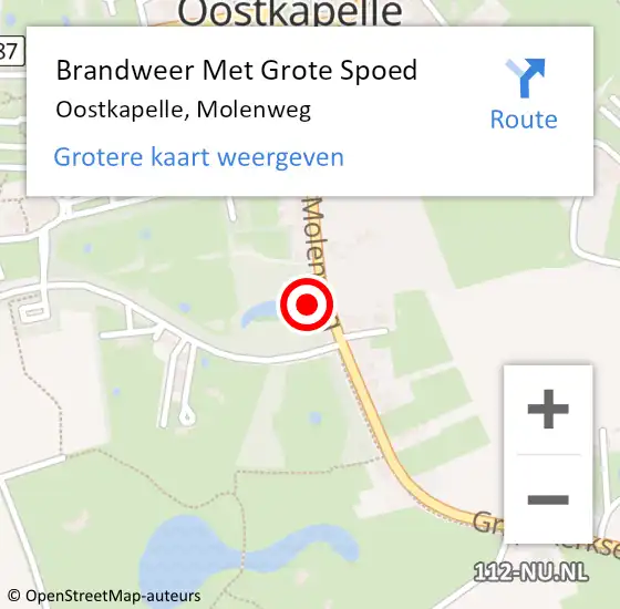 Locatie op kaart van de 112 melding: Brandweer Met Grote Spoed Naar Oostkapelle, Molenweg op 26 oktober 2013 19:12