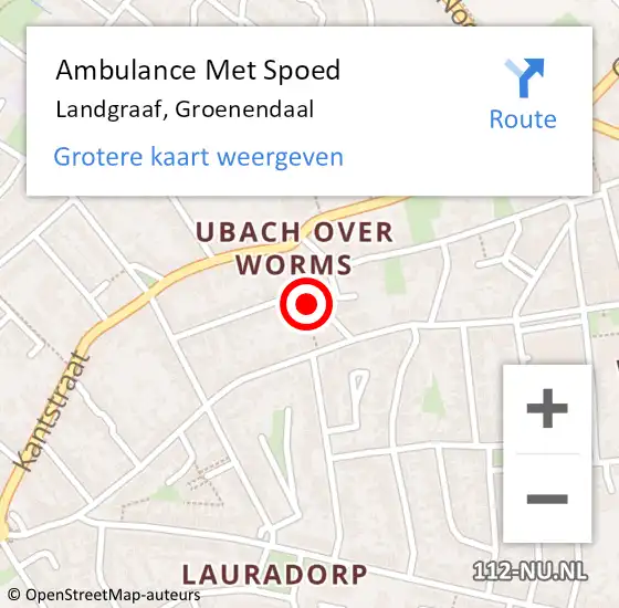 Locatie op kaart van de 112 melding: Ambulance Met Spoed Naar Landgraaf, Groenendaal op 6 januari 2015 07:42