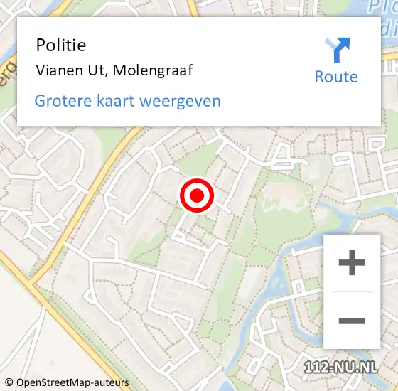 Locatie op kaart van de 112 melding: Politie Vianen Ut, Molengraaf op 6 januari 2015 07:50