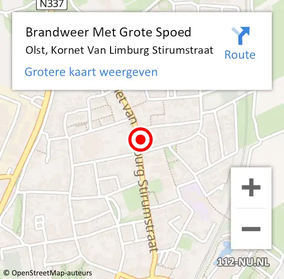 Locatie op kaart van de 112 melding: Brandweer Met Grote Spoed Naar Olst, Kornet Van Limburg Stirumstraat op 6 januari 2015 08:28