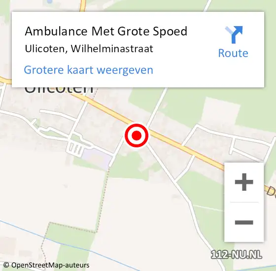 Locatie op kaart van de 112 melding: Ambulance Met Grote Spoed Naar Ulicoten, Wilhelminastraat op 6 januari 2015 08:58