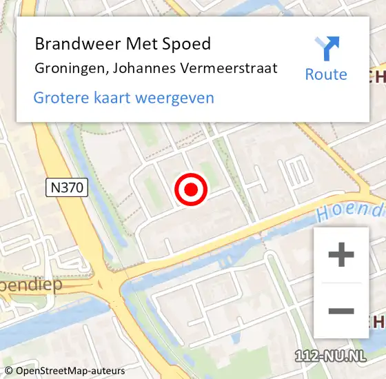 Locatie op kaart van de 112 melding: Brandweer Met Spoed Naar Groningen, Johannes Vermeerstraat op 6 januari 2015 08:58