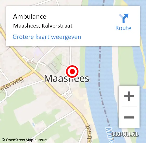 Locatie op kaart van de 112 melding: Ambulance Maashees, Kalverstraat op 6 januari 2015 09:30