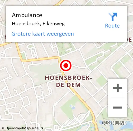 Locatie op kaart van de 112 melding: Ambulance Hoensbroek, Eikenweg op 6 januari 2015 09:52