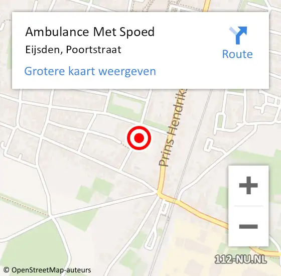 Locatie op kaart van de 112 melding: Ambulance Met Spoed Naar Eijsden, Poortstraat op 6 januari 2015 09:54