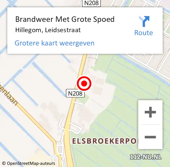 Locatie op kaart van de 112 melding: Brandweer Met Grote Spoed Naar Hillegom, Leidsestraat op 6 januari 2015 10:01