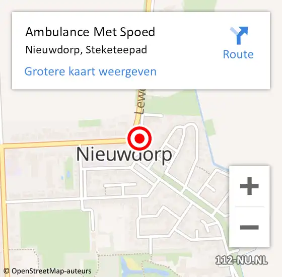 Locatie op kaart van de 112 melding: Ambulance Met Spoed Naar Nieuwdorp, Steketeepad op 6 januari 2015 10:42