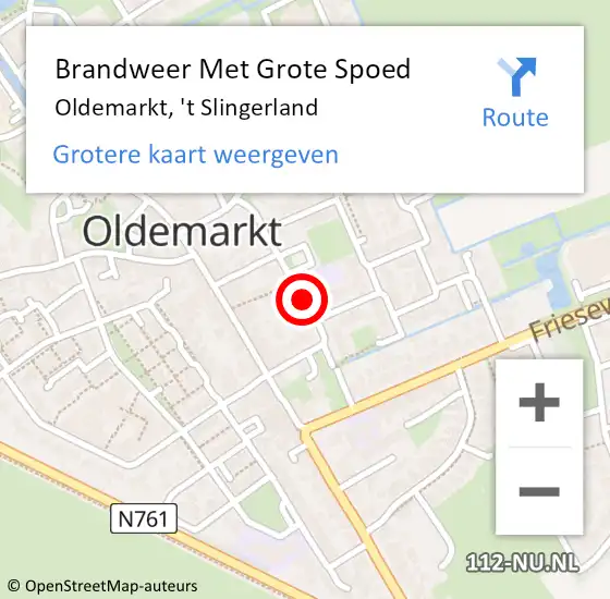 Locatie op kaart van de 112 melding: Brandweer Met Grote Spoed Naar Oldemarkt, 't Slingerland op 6 januari 2015 11:08