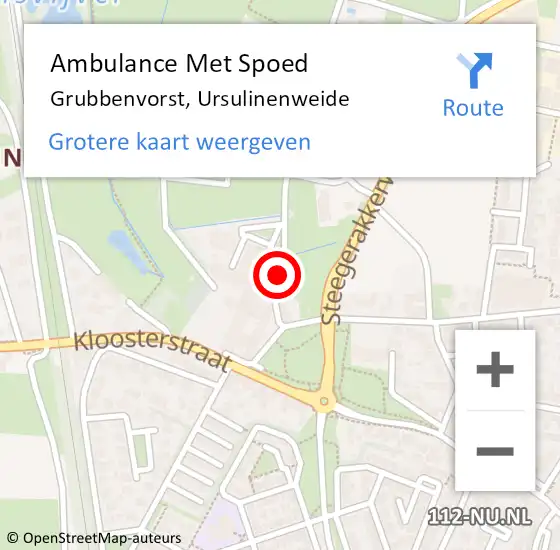 Locatie op kaart van de 112 melding: Ambulance Met Spoed Naar Grubbenvorst, Ursulinenweide op 6 januari 2015 11:22