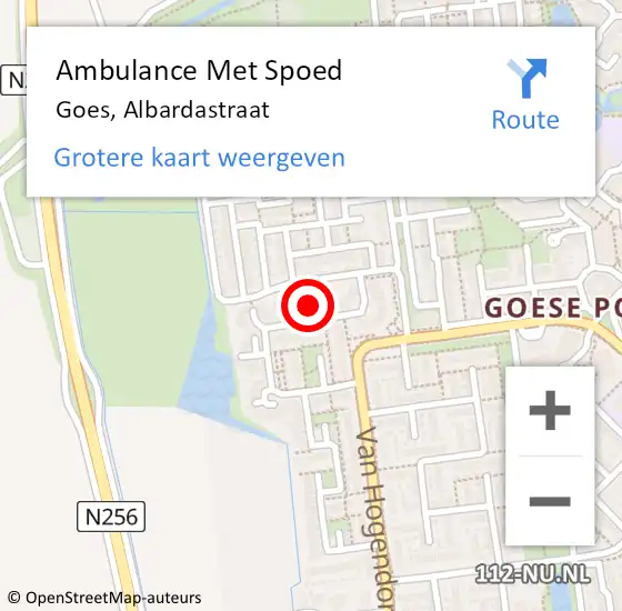 Locatie op kaart van de 112 melding: Ambulance Met Spoed Naar Goes, Albardastraat op 6 januari 2015 12:00