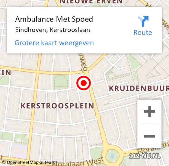 Locatie op kaart van de 112 melding: Ambulance Met Spoed Naar Eindhoven, Kerstrooslaan op 6 januari 2015 12:00