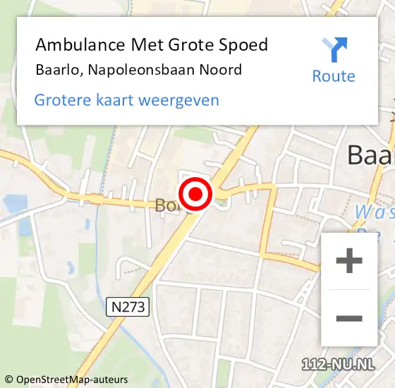 Locatie op kaart van de 112 melding: Ambulance Met Grote Spoed Naar Baarlo, Napoleonsbaan Noord op 26 oktober 2013 19:46