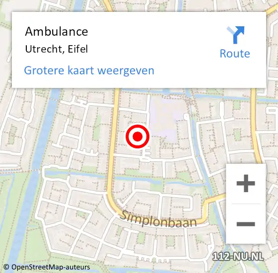 Locatie op kaart van de 112 melding: Ambulance Utrecht, Eifel op 6 januari 2015 12:26