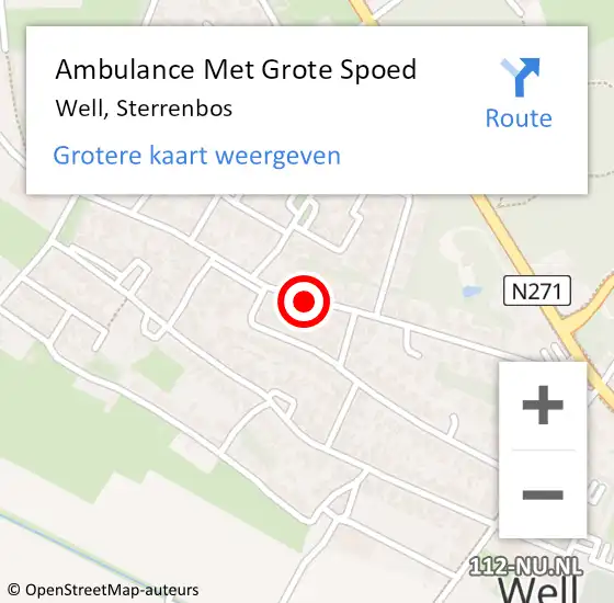 Locatie op kaart van de 112 melding: Ambulance Met Grote Spoed Naar Well, Sterrenbos op 6 januari 2015 12:54