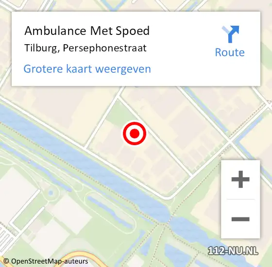 Locatie op kaart van de 112 melding: Ambulance Met Spoed Naar Tilburg, Persephonestraat op 6 januari 2015 13:21