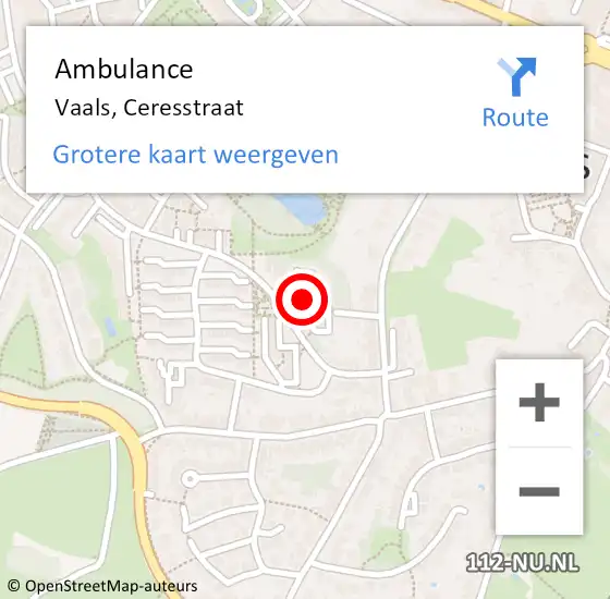 Locatie op kaart van de 112 melding: Ambulance Vaals, Ceresstraat op 6 januari 2015 13:45