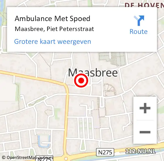 Locatie op kaart van de 112 melding: Ambulance Met Spoed Naar Maasbree, Piet Petersstraat op 6 januari 2015 14:26