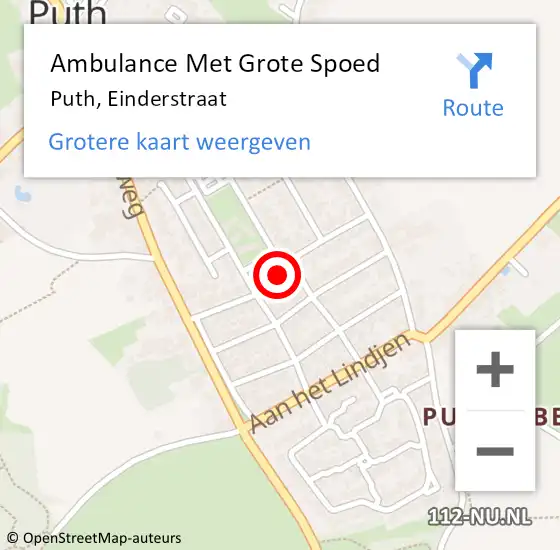 Locatie op kaart van de 112 melding: Ambulance Met Grote Spoed Naar Puth, Einderstraat op 6 januari 2015 14:29