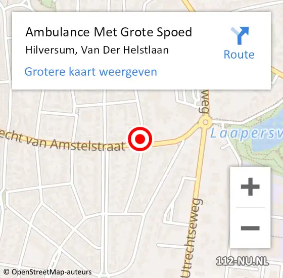 Locatie op kaart van de 112 melding: Ambulance Met Grote Spoed Naar Hilversum, Van Der Helstlaan op 6 januari 2015 15:18