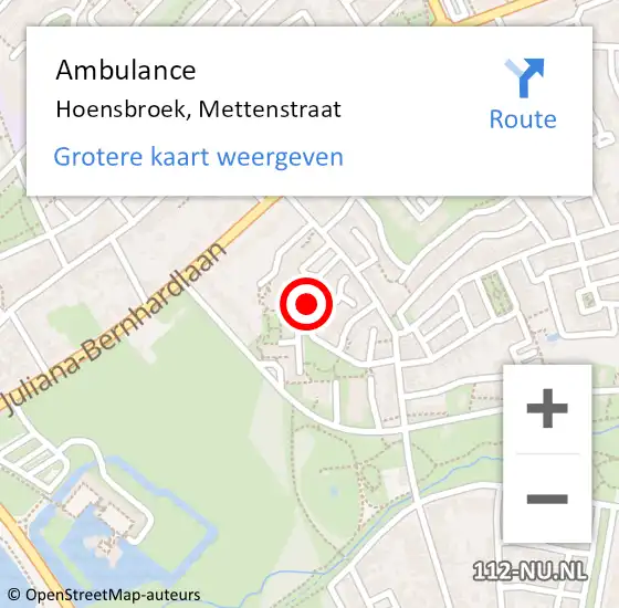 Locatie op kaart van de 112 melding: Ambulance Hoensbroek, Mettenstraat op 6 januari 2015 15:21