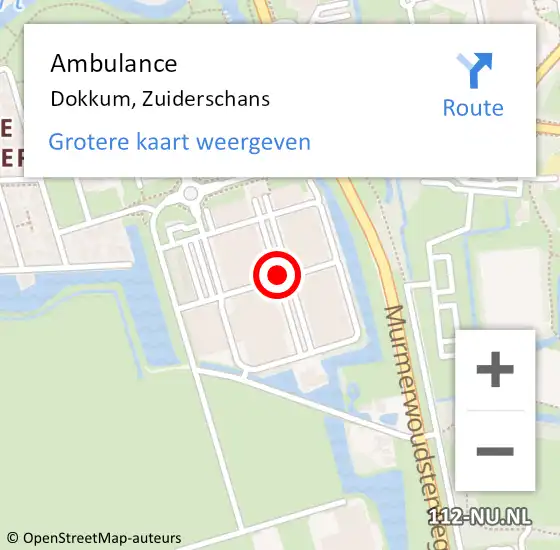 Locatie op kaart van de 112 melding: Ambulance Dokkum, Zuiderschans op 6 januari 2015 16:28