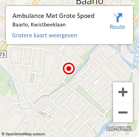 Locatie op kaart van de 112 melding: Ambulance Met Grote Spoed Naar Baarlo, Kwistbeeklaan op 6 januari 2015 16:57