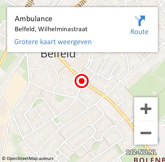 Locatie op kaart van de 112 melding: Ambulance Belfeld, Wilhelminastraat op 6 januari 2015 18:07