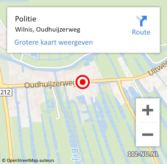 Locatie op kaart van de 112 melding: Politie Wilnis, Oudhuijzerweg op 6 januari 2015 18:22